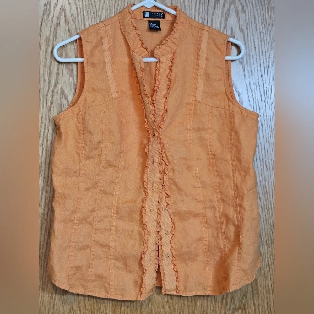 Carole Little Linen sleeveless top sz L